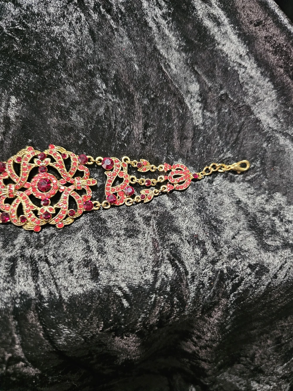 Gold-Tone Red Crystal Filigree Statement Bracelet